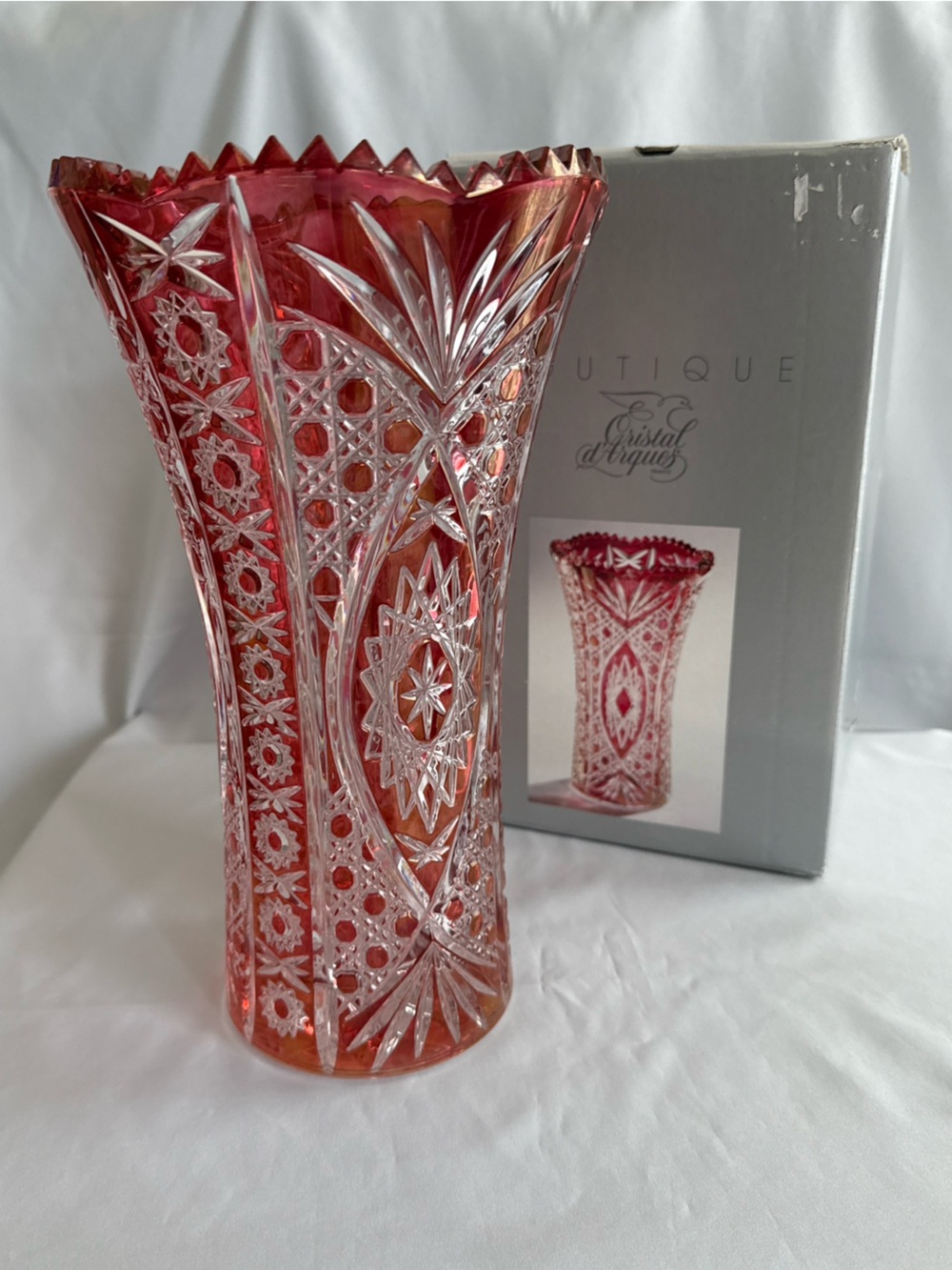Vintage Cristal D'Arques Durand Chesnay Rubis Cut to Clear Crystal Vase 11"